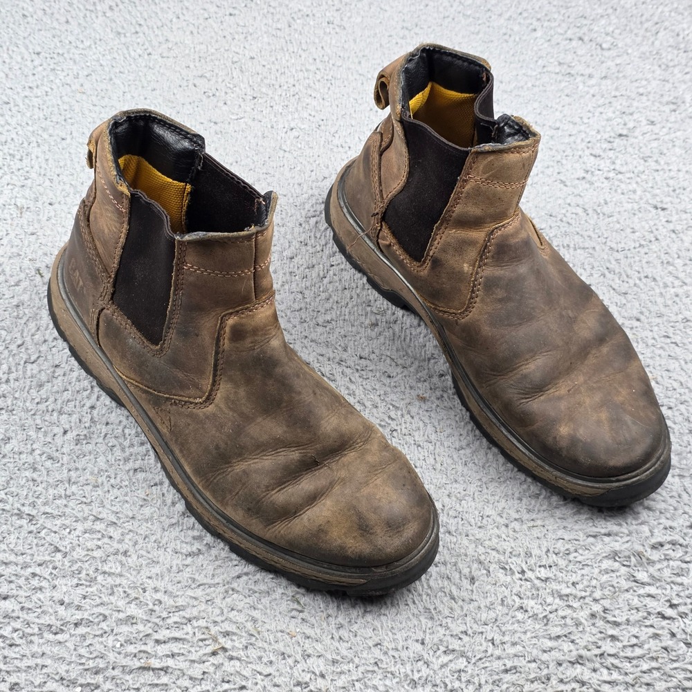 CAT Chelsea Boots Men 9.5 Brown Leather Work Pull On ASTM F2892-18 EH